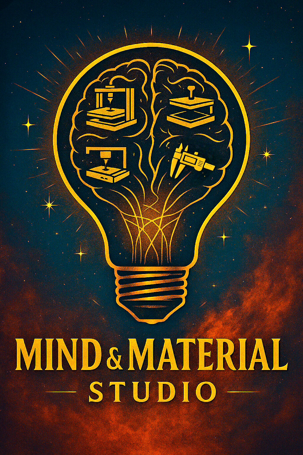 Mind and Material Studio custom handcrafted gift workspace showing 3D printing equipment, laser engraving tools, and finished products including D&D deck boxes and personalized items in DeKalb Illinois